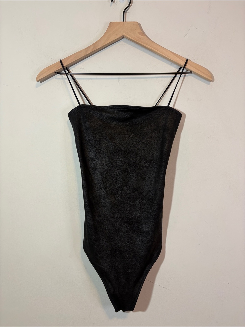 Abercrombie & Fitch Faux Leather Cami Bodysuit Soft AF Thong “Wet Look” XS